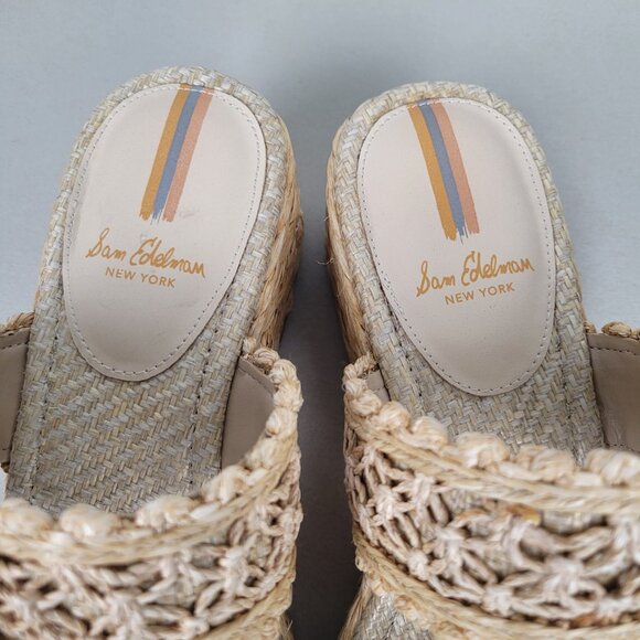 Sam Edelman Size 8M Cadance Sandals Natural Raffia Open Toe Embellished Wedge - Picture 11 of 12